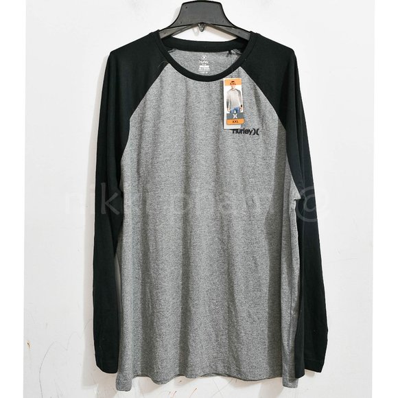 NWT Hurley Men's Raglan Embroidered Logo Long Sleeve Tee T-Shirt in  GREY - Picture 5 of 7